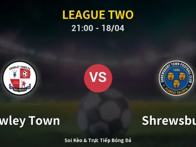 Soi Kèo Crawley Town vs Shrewsbury – 21:00 18/04 | Nhận Định, Dự Đoán Tỷ Số